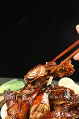 Chinese Roasted Goose with Chopsticks - Traditional Salty Cured Poultry Dish from Liyang