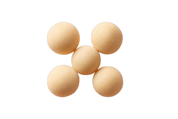 Five pale peach spheres arranged in a cross