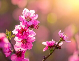 Obraz premium Pink Peach Blossoms in Sunlight
