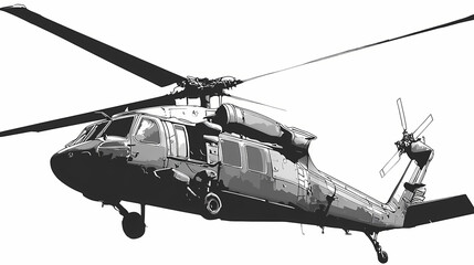 Side Profile of a Modern Military Helicopter Silhouette Vector Graphic for Tactical Design and Aviation Enthusiasts