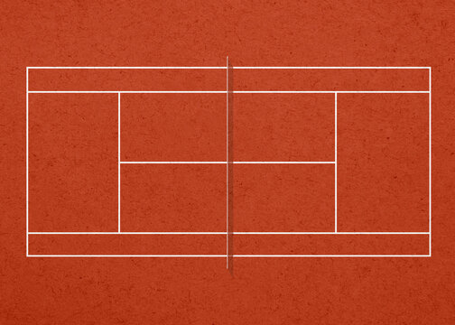 Overhead view of clay tennis court illustration with copy space