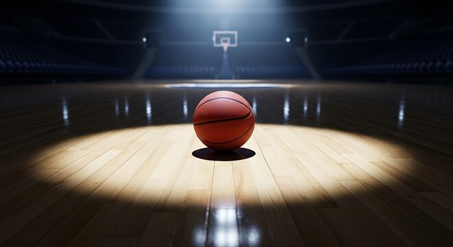Basketball spotlight on court, ready for the game
