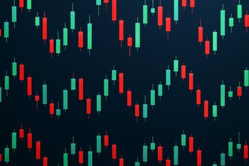 Abstract background of green and red candlestick chart patterns on dark blue backdrop illustrating financial market trends concept. Ai generative. Ai generative