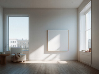 Interno minimalista di un moderno appartamento con tela bianca in un concetto di spazio tranquillo e ispirazione
