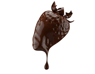 chocolate splash in shape of strawberry isolated on a white background. 3d render