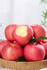 Fresh Red Fuji Apples from Luochuan China Cut Apple Showing White Flesh Healthy Organic Fruit