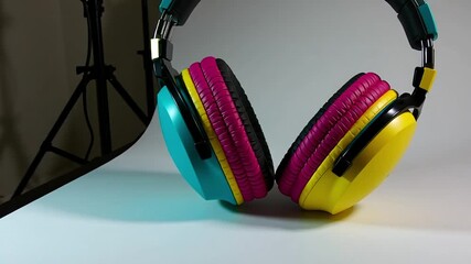 Vibrant headphones for music lovers with pink and yellow accents offer an immersive audio experience