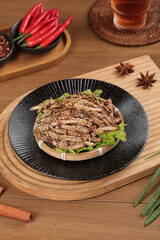 Fried Grasshoppers and Locusts Exotic Asian Cuisine Traditional Insect Food with Chili Peppers and Herbs