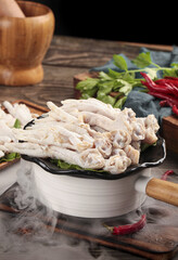 Fresh Raw Chicken Feet Claws Steaming Pot Asian Cooking Ingredients Traditional Food Preparation