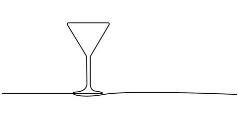Continuous one line drawing of Wine glass vector illustration. Wine glass continuous line. Equipment concept. Editable stroke
