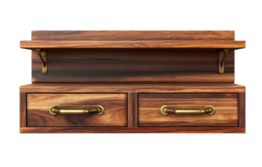 Wooden wall-mounted shelf with two drawers