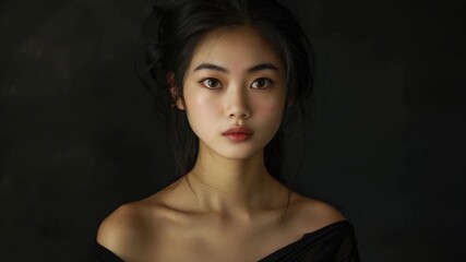 A woman posing for a photograph in a black dress, suitable for use as a model or fashion image - Powered by Adobe