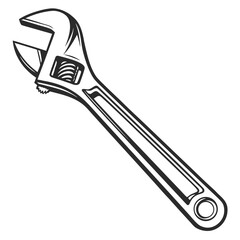 Obraz premium A detailed line drawing of an adjustable wrench tool with a handle and adjustable jaw mechanism shown clearly created with generated ai