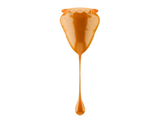 caramel splash in shape of strawberry isolated on a white background. 3d render