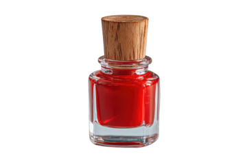 Red nail polish bottle with wooden cap