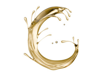 golden liquid splash isolated on a white background. 3d render