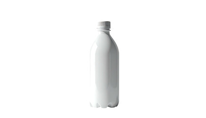 A tall, slender, white plastic bottle with a slightly indented base and a simple cap, set against a black background.  The bottle is smooth, matte, and appears to be empty