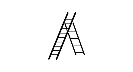 A simple black and white illustration of a leaning ladder silhouette