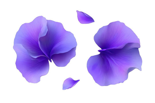 Two vibrant purple flowers with detached petals