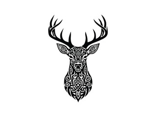 silhouette vector illustration of a deer head in tribal style
