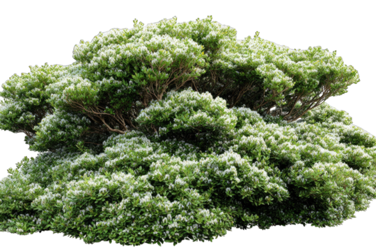 Dense, leafy shrub with small white flowers