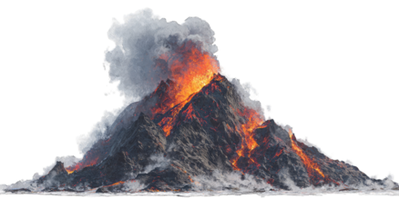 Erupting volcano, fiery mountain