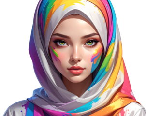 Hijabi girl with rainbow colors face effect | cultural creativity