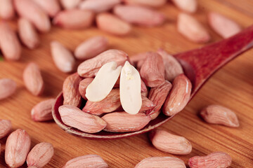 Shandong Peanuts in Wooden Spoon - Fresh Kernels from Small Farmers Homesteads China