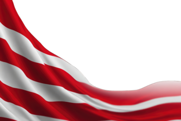 Waving American flag, red and white stripes, dramatic curve