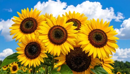 Sunny sunflowers against a blue sky