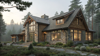 Interior design of a room in a natural style, inspired by the forest