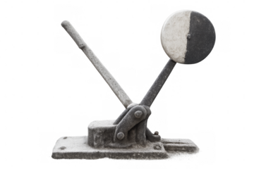 Old mechanical railroad switch lever showing direction or control