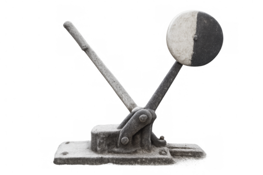 Old mechanical railroad switch lever showing direction or control