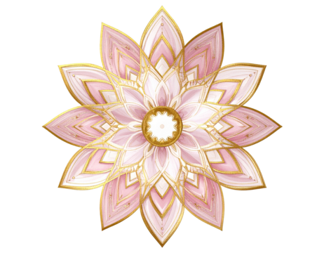 Luxury golden and pink floral mandala inspired decorative illustration