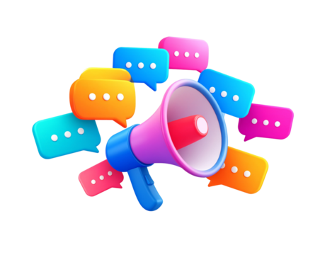 Digital megaphone with colorful speech bubbles for modern communication