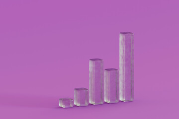 3D glass effect bar chart showing growth on purple background