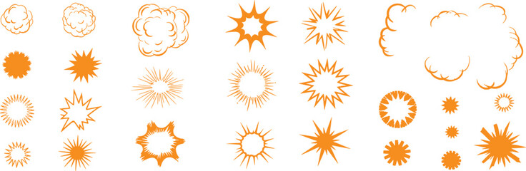Collection of Orange Comic Book Style Explosion and Burst Graphics