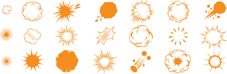 Collection of Orange Comic Book Style Explosion and Impact Graphics © Vectory Icons