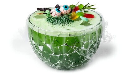 Spooky Green Witch's Brew Halloween Cocktail in Cracked Glass