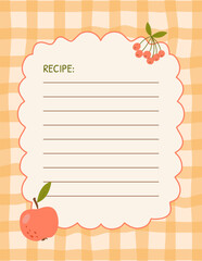 Cute recipe book template page. Vertical blank copy space for recipe