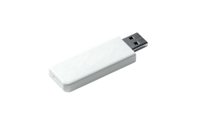 A small, rectangular white USB device with a slightly rounded edge and a metallic USB connector.  It appears to be a dongle or adapter