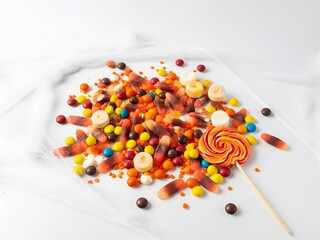 Halloween Candy Spill Spooky Sweets on White Background