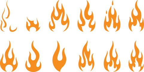 Collection of Orange Flame Icons and Graphics on White Background