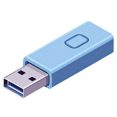 Blue USB stick with silver connector in an isometric view