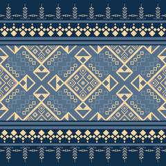 Geometric Textile Motif in Blues and Beige