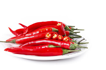 Fresh Red Chili Peppers on White Plate - Spicy Sichuan Cooking Ingredients