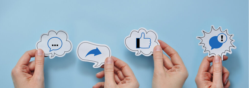 Online Communication and Social Media Concept with Icons in Speech Clouds