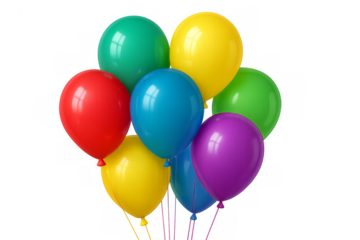 Colorful party celebration balloons flying on transparent background