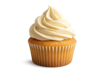 Vanilla cupcake with buttercream frosting on transparent background