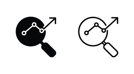 Analyze your business growth using an elegant modern icon set featuring a magnifying glass and upward trending graph, perfect for financial reports and investment analysis